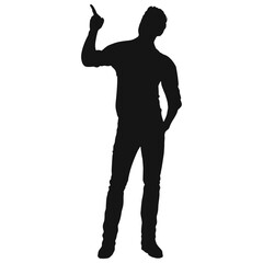 man in jacket pointing up vector silhouette