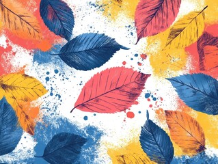 Doodle style scattered leaves across a textured surface with a hand drawn natural and flowing design  The organic patterns and create a peaceful serene and modern aesthetic backdrop