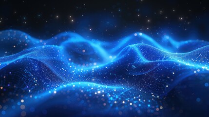 Fototapeta premium Abstract Blue Wave with Glowing Particles
