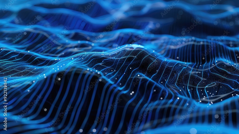 Aufkleber abstract blue digital wave pattern with glowing lines and particles. a futuristic and tech-inspired 