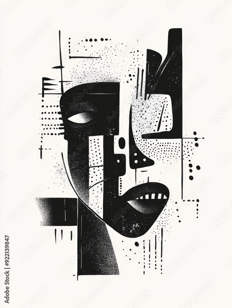 Poster handcrafted geometric shapes with rough edges in minimalist abstract artwork modern and digital with