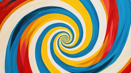 Abstract colorful spiral background in red, yellow, blue, and white.
