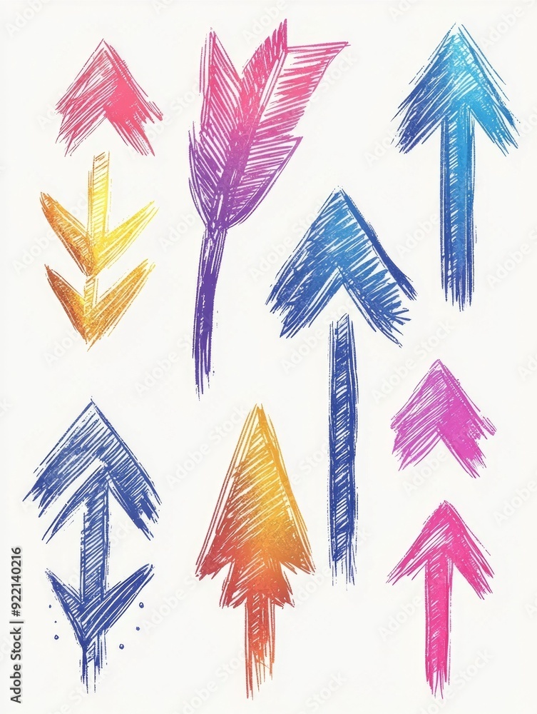 Poster energetic and fun hand drawn arrows and zigzag line graphic design elements vibrant abstract artsy w