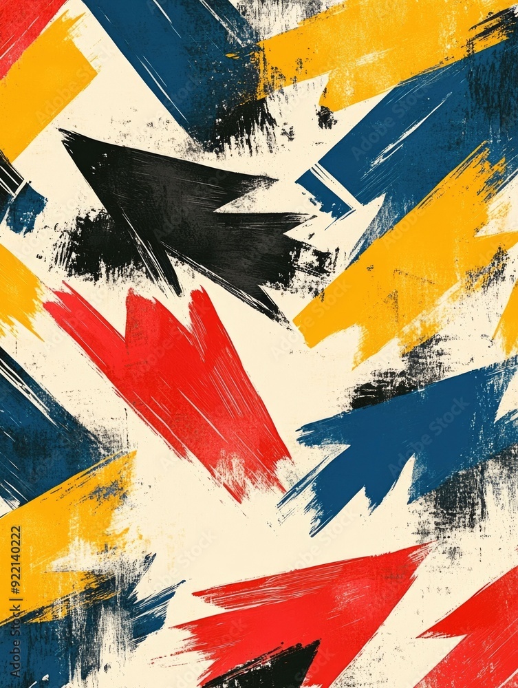 Poster vibrant hand drawn arrows and zigzag lines forming dynamic abstract design energetic and fun graphic