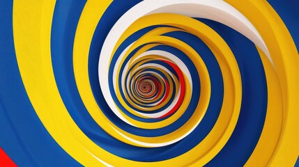 Abstract colorful spiral pattern with red, yellow, blue and white colors. Hypnotic and psychedelic design.