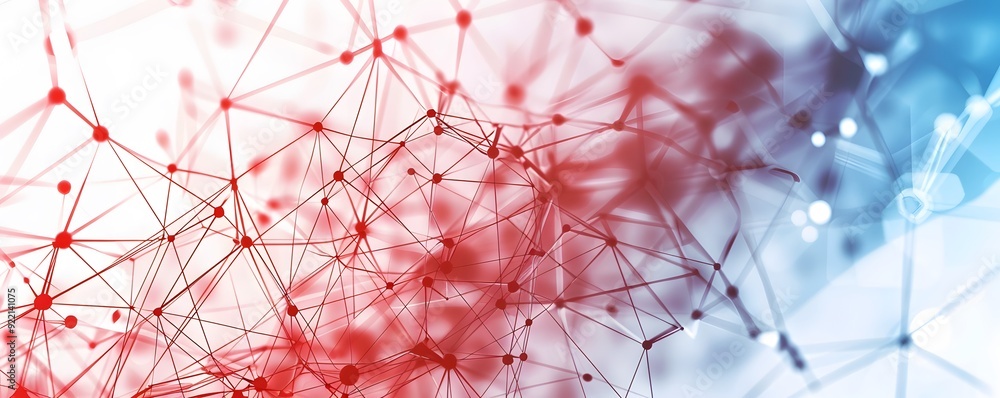 Poster abstract red and blue interconnected network with blurred background