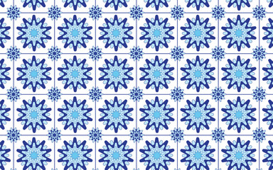 Decorative mosaic flower blue color seamless pattern.