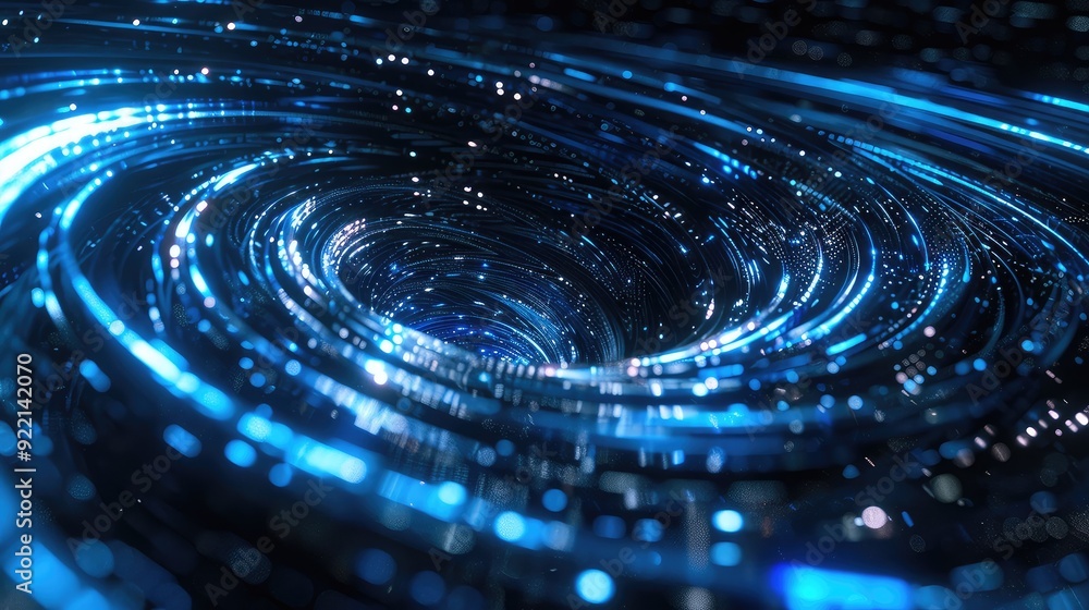 Poster abstract swirling blue vortex with sparkling light. a hypnotic and mesmerizing pattern of energy and