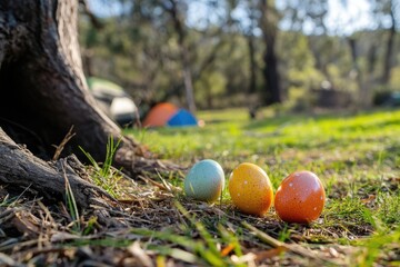 Easter Camping: Outdoor Egg Hunt under Australia's Gum Trees with Easter Bunny
