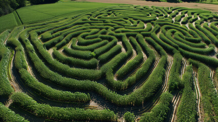 Top view of a corn maze field in freeform curve style.