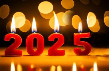 2025 burning candles on a black background