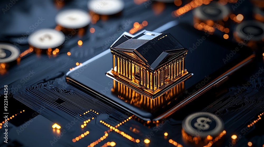 Poster macro shot of intricate electronic circuitry, showcasing a powerful processor at the heart of a comp