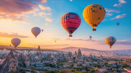 Fototapeta premium Hot air balloons flying over spectacular Cappadocia.Turkey