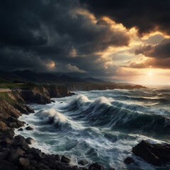 Obraz premium Stormy Weather At Sea Generative AI