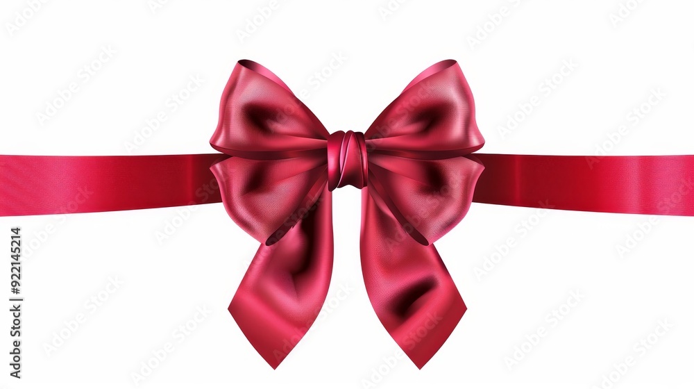 Poster the modern illustration of a red ribbon with a bow is isolated over a white background.