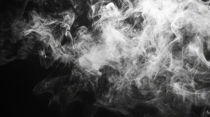 Mockup for your logo. Wide-angle horizontal wallpaper or banner. White cloudiness, mist, or smog moves on black background. Very beautiful swirling smoke. Mockup for your logo.