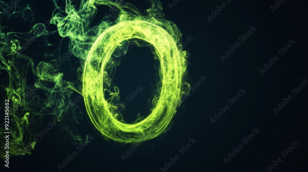 Poster The frames are green neon with smoke and sparkles around the edges. There is a circle border that glows.