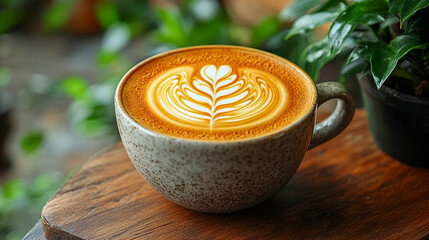 Elegant Latte Art for International Coffee Day - Beautifully Crafted Coffee Cup with Artistic Foam Designs, Rich Texture and Pattern in Real Photography