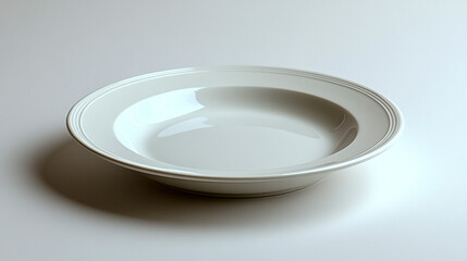 Empty Ceramic Round Plate Isolated on White Background - Showcasing Smooth Surface and Simple Design with Emphasis on Shape and Texture in Real Photography
