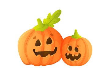 Cartoon funny pair of pumpkins, isolated on white background.