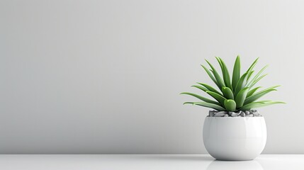 A modern succulent plant in a white pot, displayed against a minimalist gray background, ideal for home decor or design purposes.