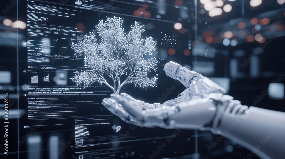Poster workspace of tomorrow: ai assistant with holographic projections redefining work environments, gener