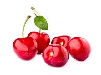 Sweet cherries  isolated on white background cutout. Ripe berries closeup.