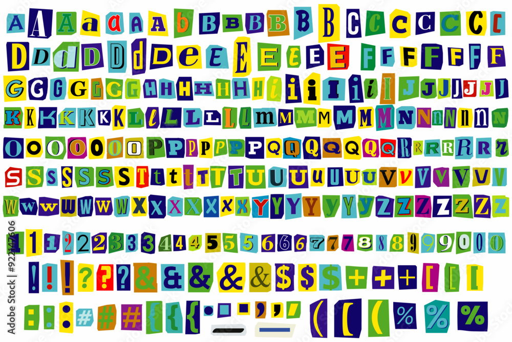 Fototapete bright color cut out ransom vector letters alphabet blackmail ransom kidnapper anonymous note font. 