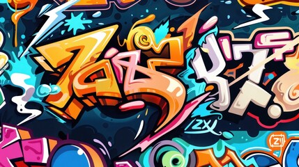 Obraz premium Vibrant Colorful Graffiti Mural Photo on City Wall