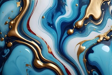 Abstract background of blue, gold, and white paint swirls.