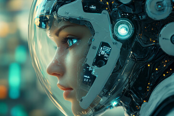 image In a world where technology and humanity coexist, this depiction of a cyborg symbolizes the potential of enhanced human capabilities