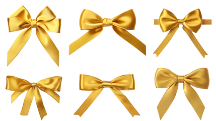 Set of golden ribbon bows, isolated on white background