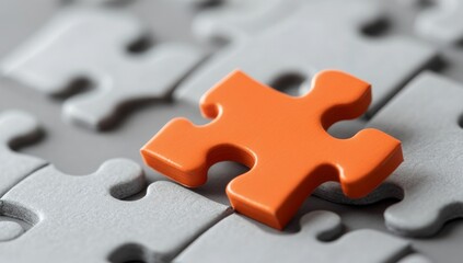 Fototapeta premium Close-Up of Orange Puzzle Piece Standing Out from Grey Pieces, Symbolizing Creativity and Innovation in Marketing for Small Businesses