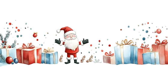 Watercolor Christmas theme decoration illustration. Winter season festive. Holiday artwork. Santa Claus standing with happy season, isolated on white background