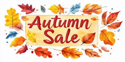 Autumn sale. Watercolor hand drawn illustration isolated on white background