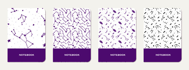 Note book cover design. Cosmic pattern for kids.