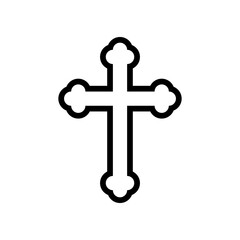 Black christian outline cross on white background. Vector simple icon.