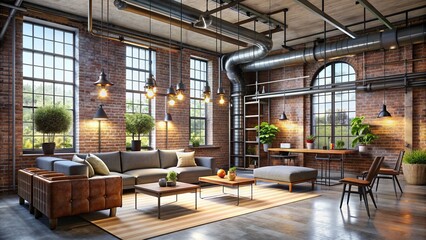 Industrial Loft Illumination with Exposed Conduits and Geometric Sconces