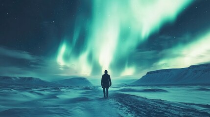Fototapeta premium Photographer Set Camera, Model, Northern Lights
