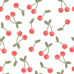 Seamless pattern with  cherry on white background . Vector illustration.	
