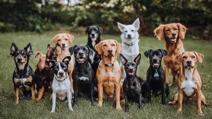 Group of Happy Dogs in the Park