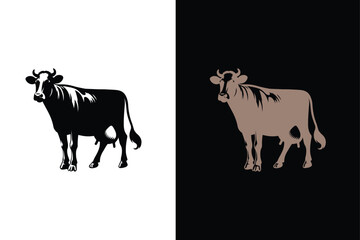  Cow black silhouette isolated on white background. Cow black silhouette icon.
