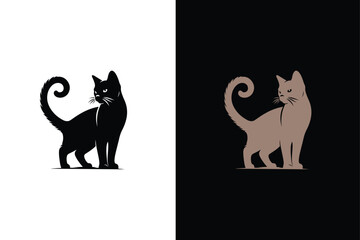 Cat silhouette vector illustration. Black background cat silhouette vector design.