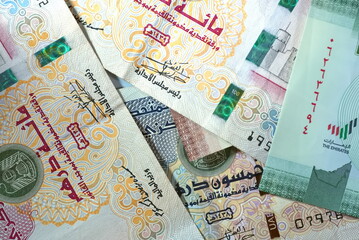 Close up Dirhams currency, AED, Bank note and coins, United Arab Emirates