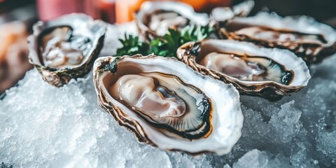 Fresh oysters on ice with citrus herbs