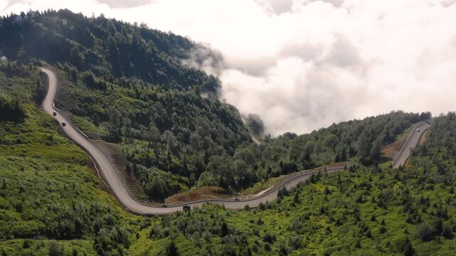 Aerial view of road among mountains near Gomismta village in Georgia