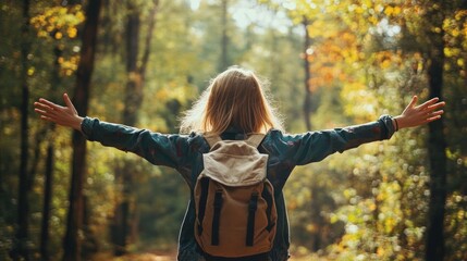 Woman Embracing Nature in a Forest