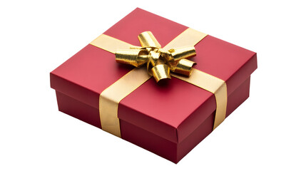 Fototapeta premium Red gift box with gold ribbon and bow, isolated on white background