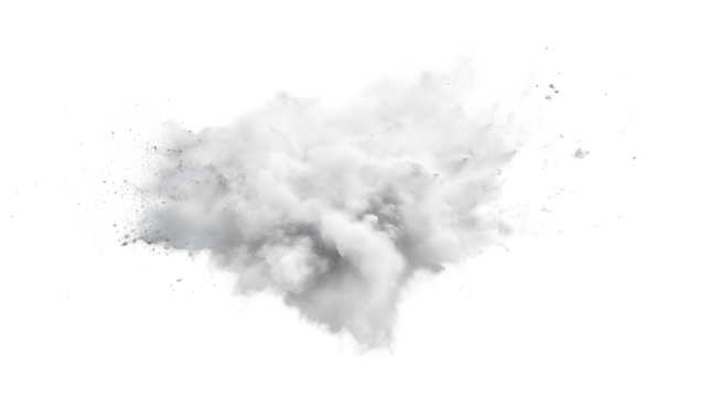 White powder explosion, isolated on white background