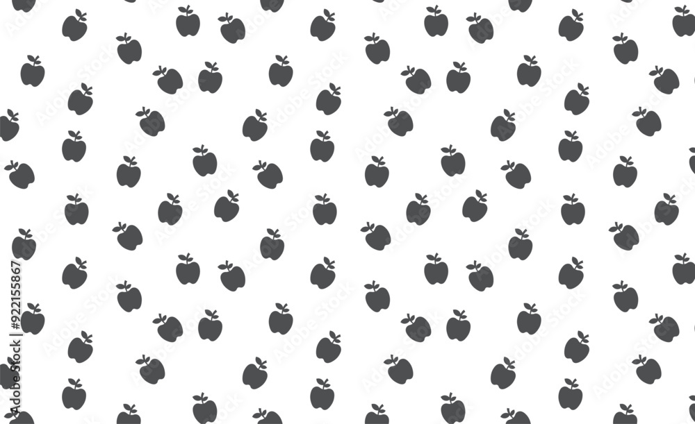 Poster seamless black and white silhouette vector apple background - repeating pattern of red apple slices,